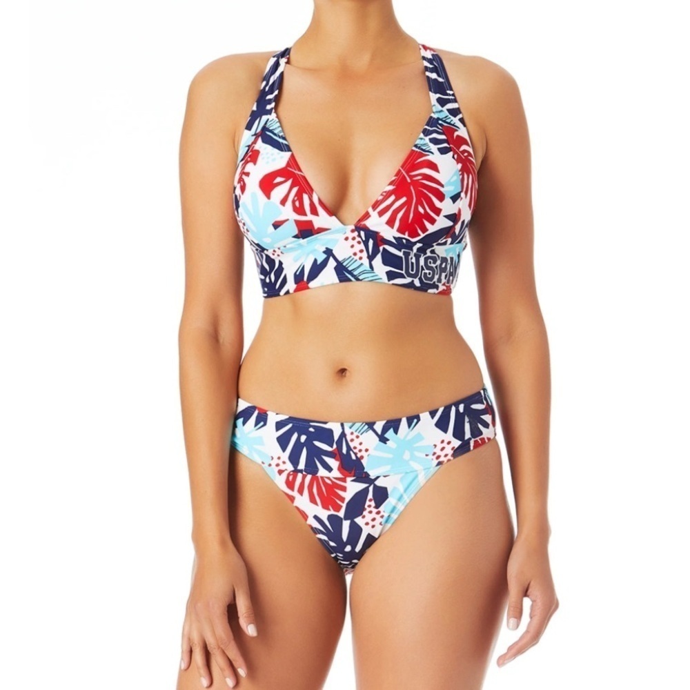 US Polo Association Tropical Bikini Red White Blue USPA